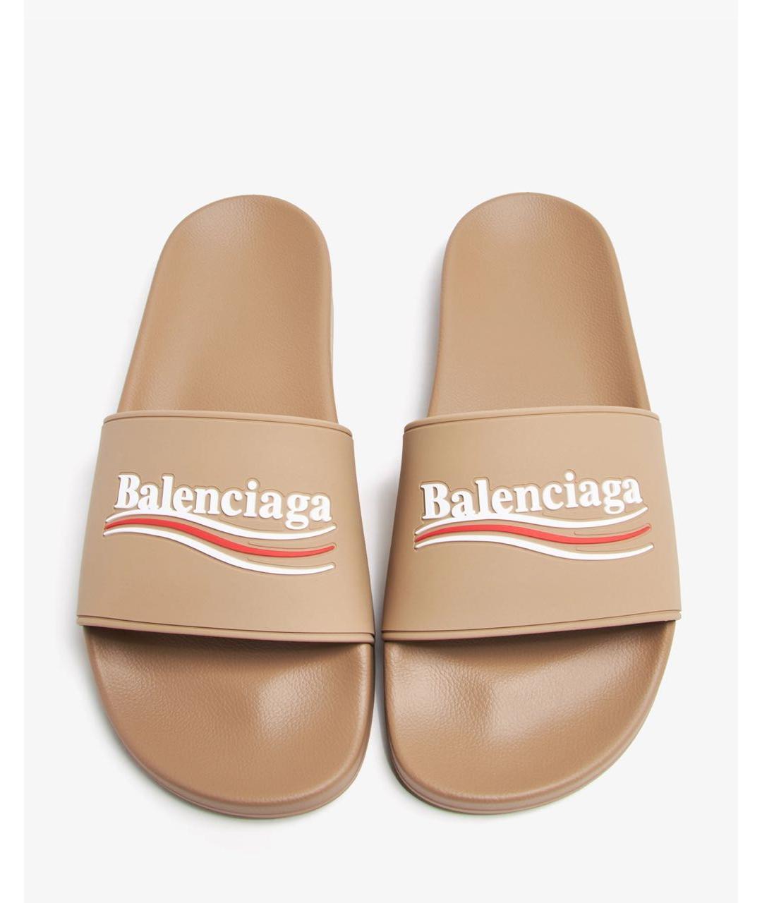 BALENCIAGA Бежевые резиновые шлепанцы, фото 2