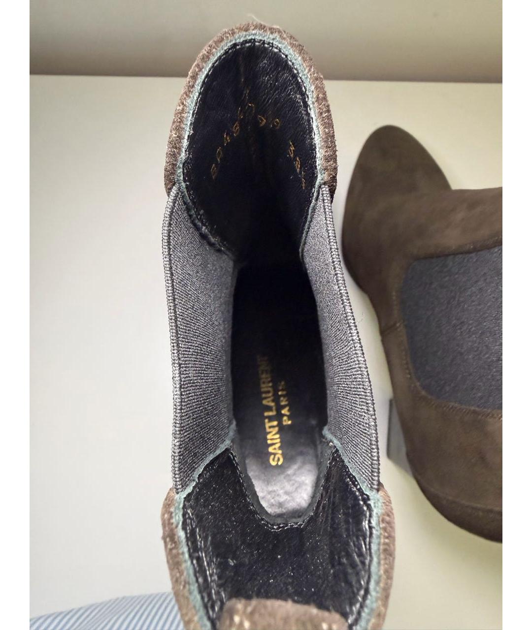 SAINT LAURENT Коричневые замшевые ботильоны, фото 3