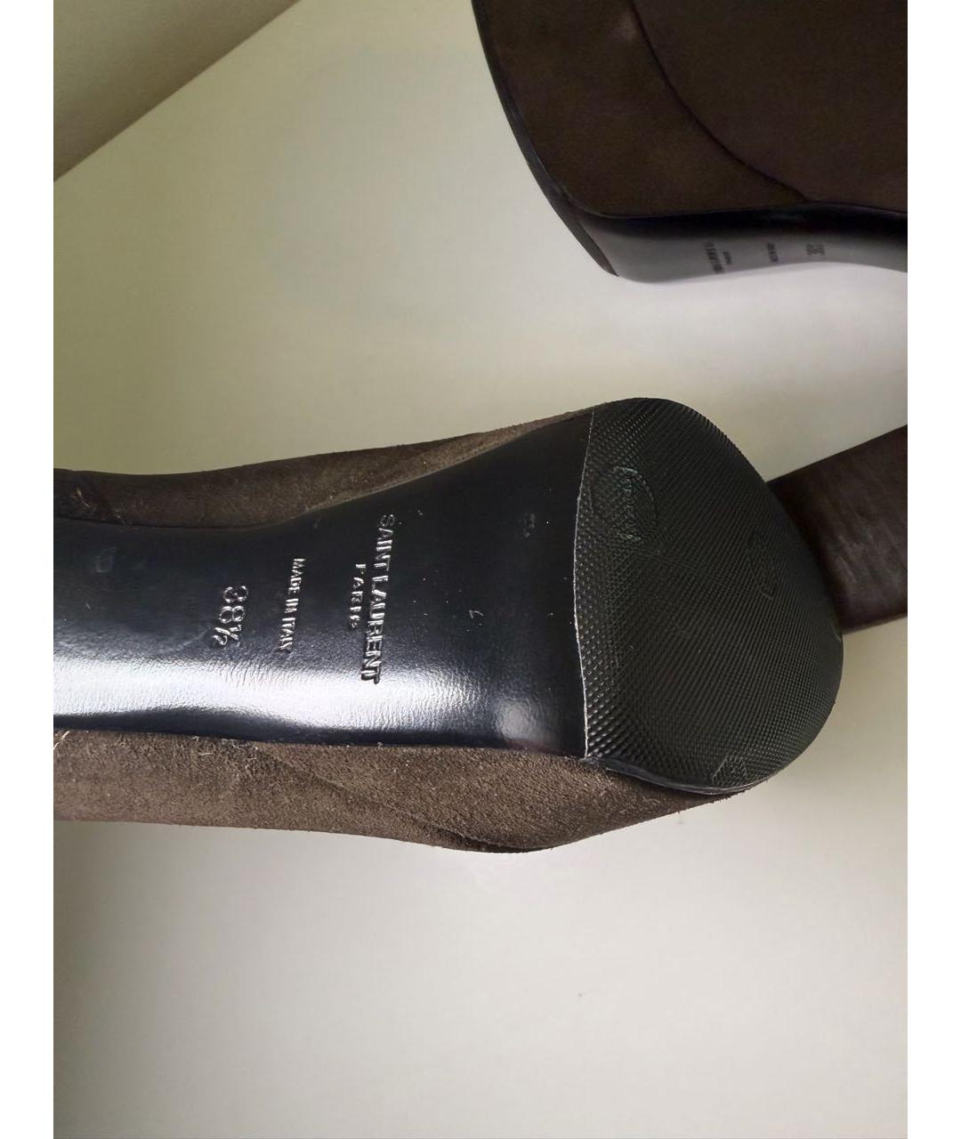 SAINT LAURENT Коричневые замшевые ботильоны, фото 5