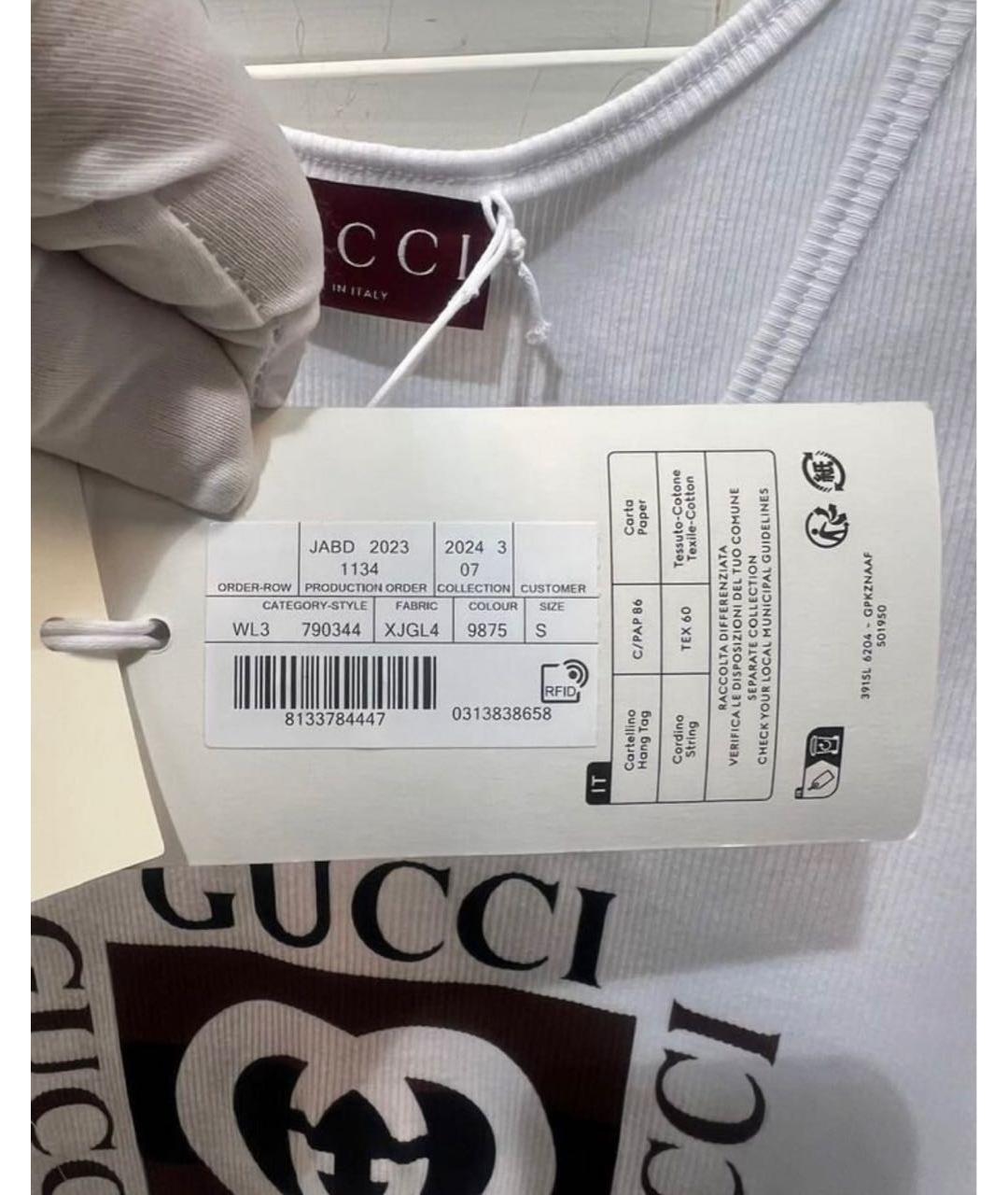 GUCCI Белая хлопковая майка, фото 6