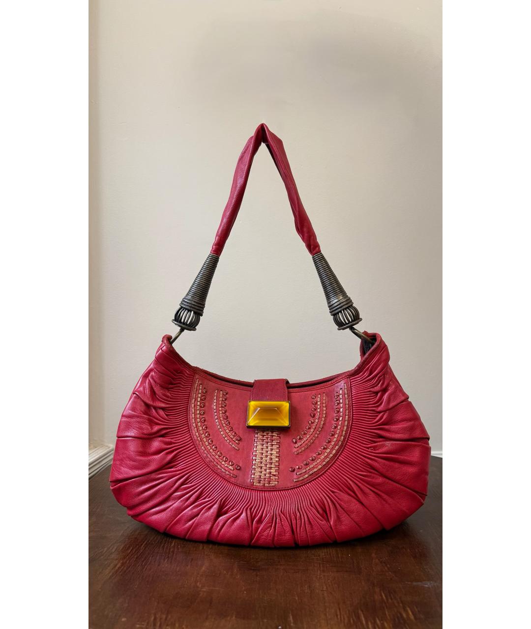 CHRISTIAN DIOR Красная кожаная сумка тоут, фото 7