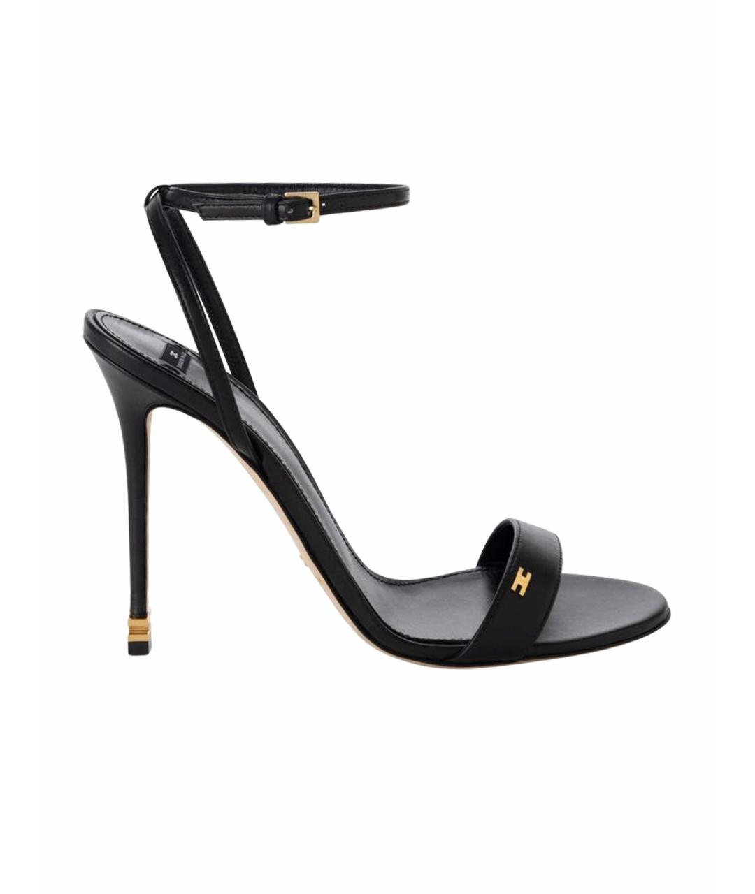 ELISABETTA FRANCHI Черные кожаные босоножки, фото 1