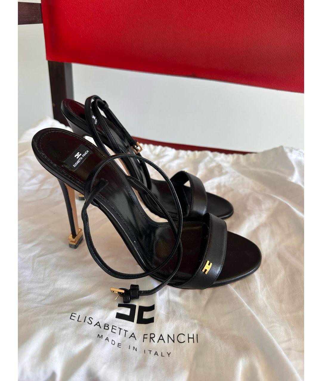 ELISABETTA FRANCHI Черные кожаные босоножки, фото 5