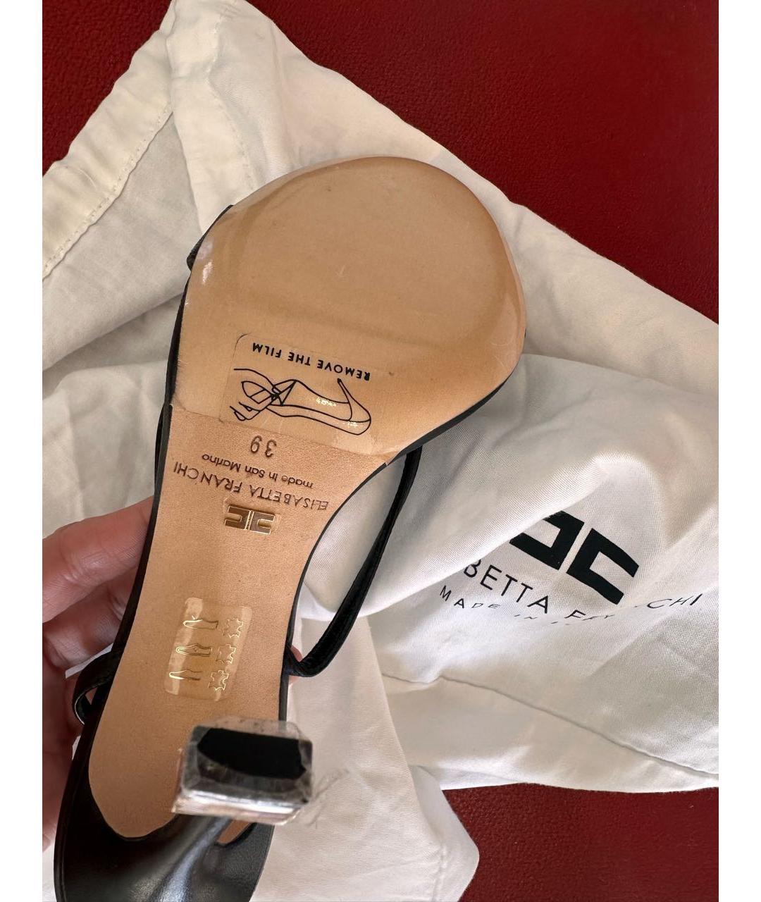 ELISABETTA FRANCHI Черные кожаные босоножки, фото 7