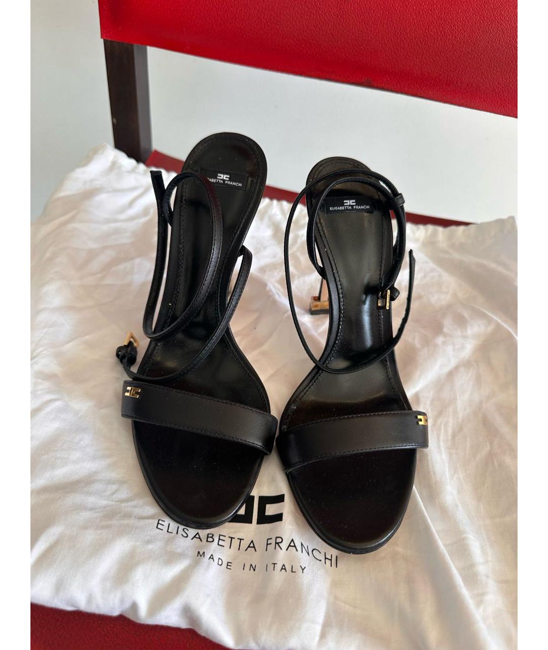 ELISABETTA FRANCHI Черные кожаные босоножки, фото 4