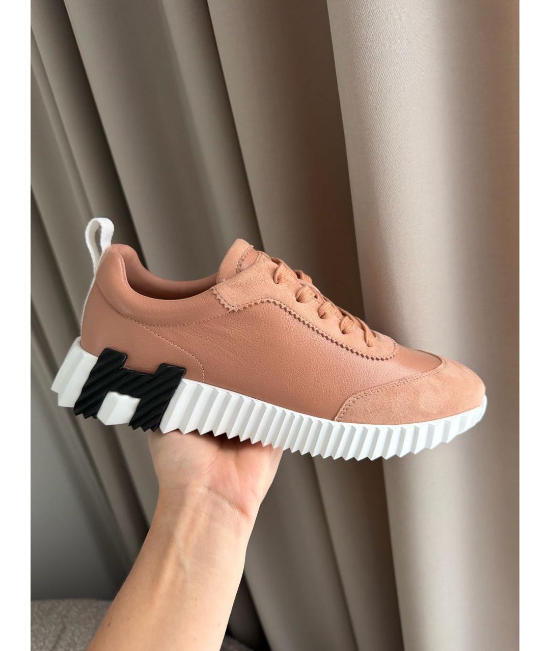 HERMES Розовые кожаные кроссовки, фото 5