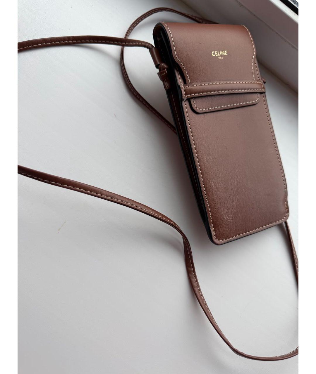 CELINE Коричневая кожаная сумка через плечо, фото 2