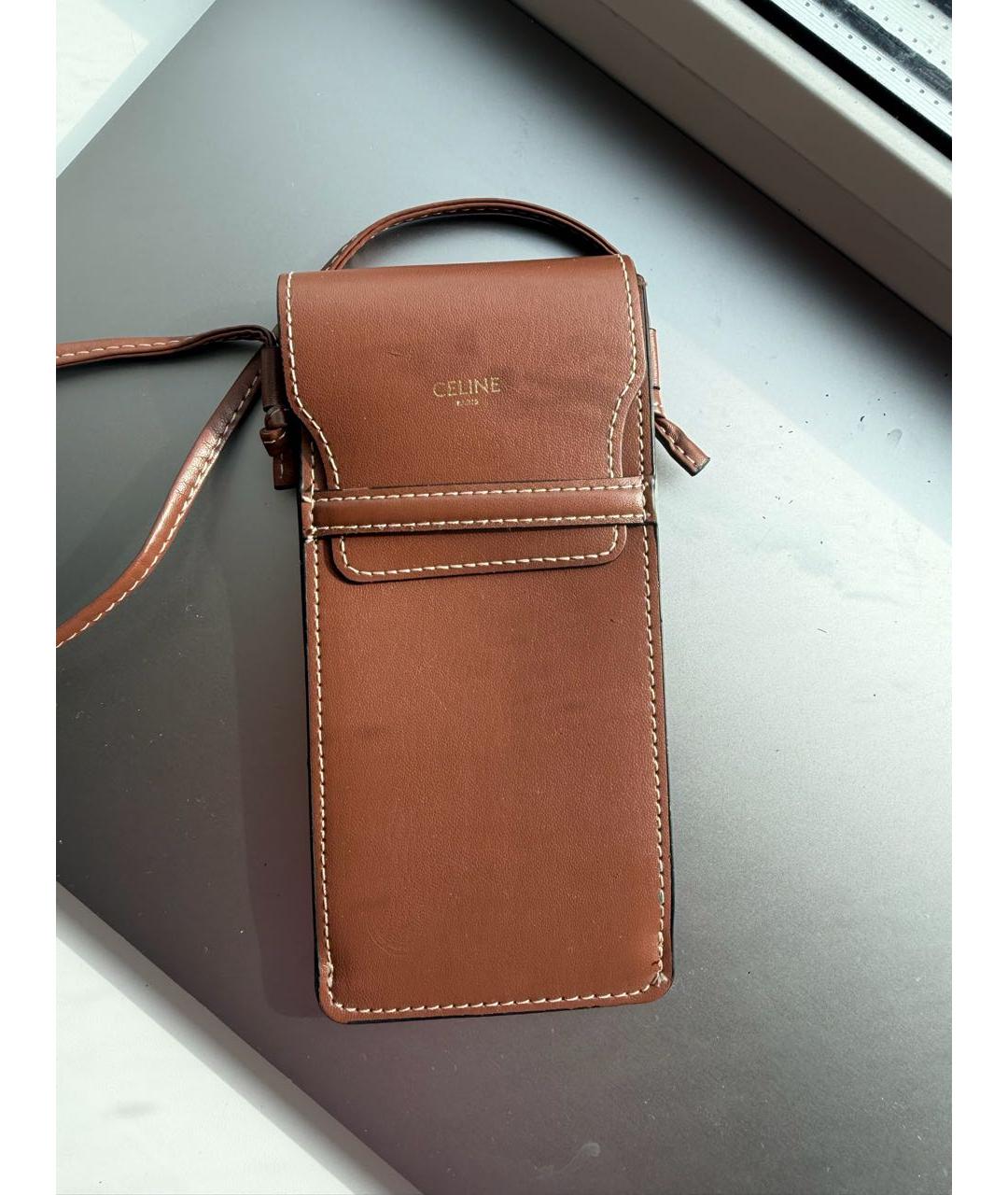 CELINE Коричневая кожаная сумка через плечо, фото 5