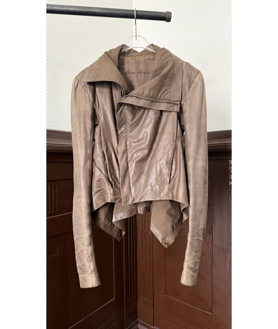 RICK OWENS Бежевая кожаная куртка, фото 6