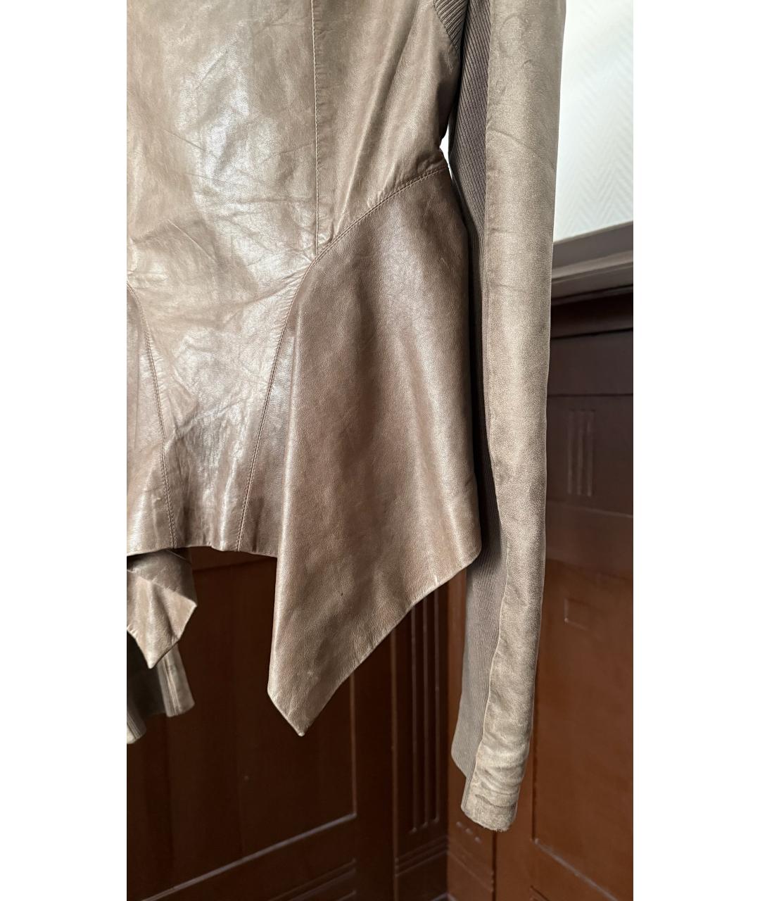 RICK OWENS Бежевая кожаная куртка, фото 3