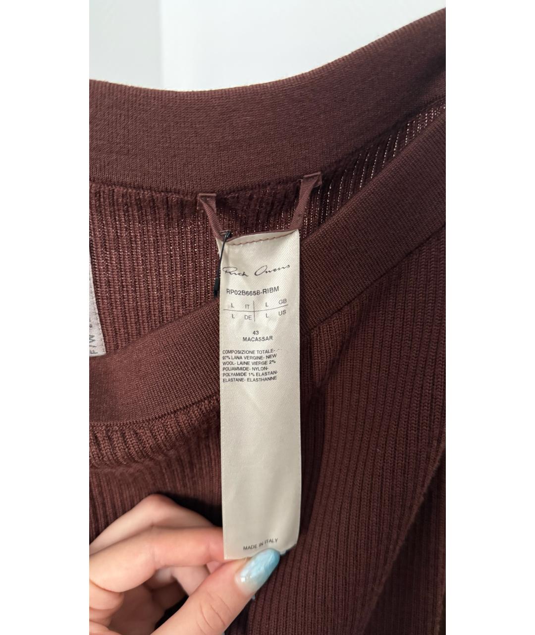 RICK OWENS Коричневые хлопковые прямые брюки, фото 5