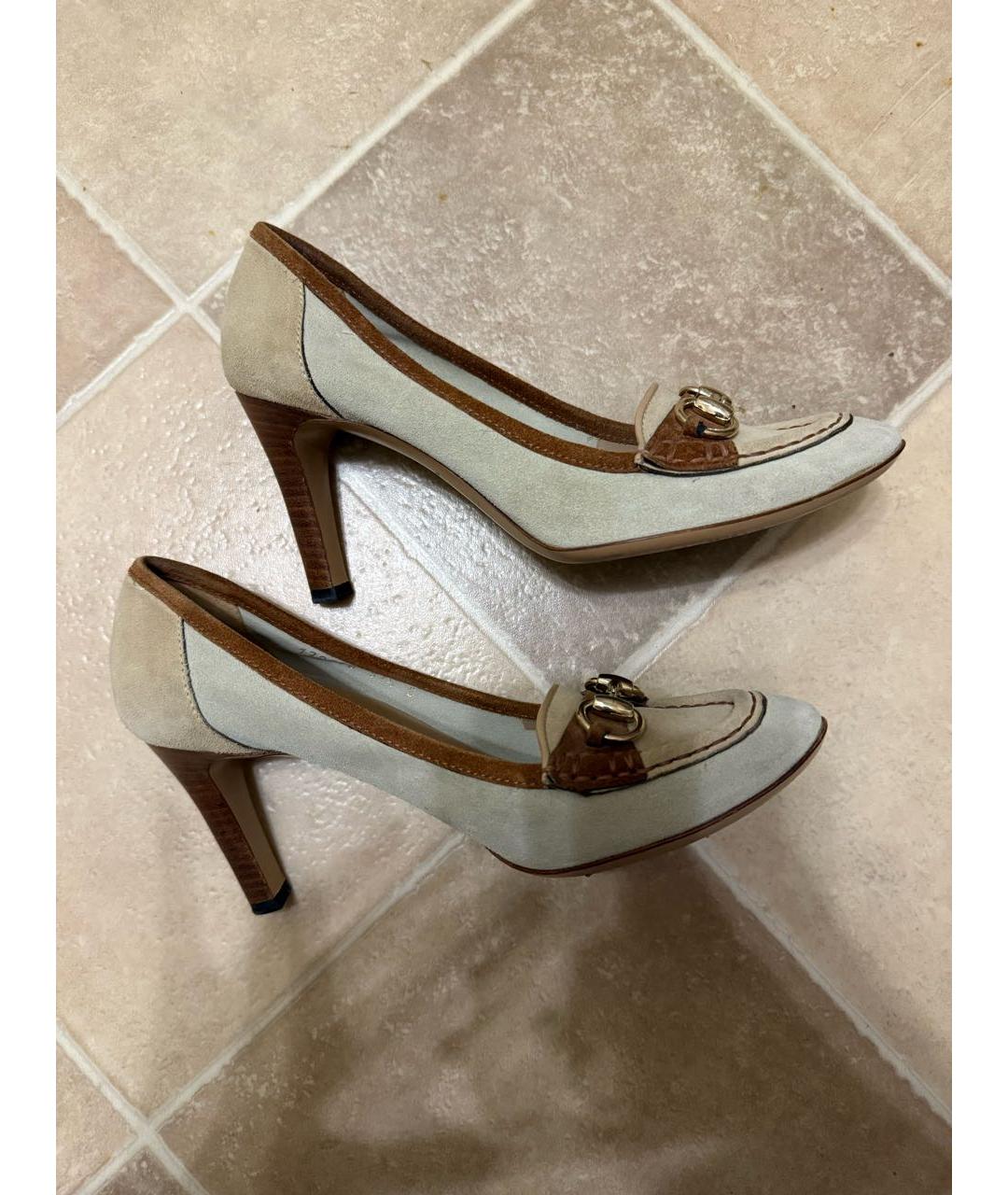 GUCCI Бежевые замшевые туфли, фото 6