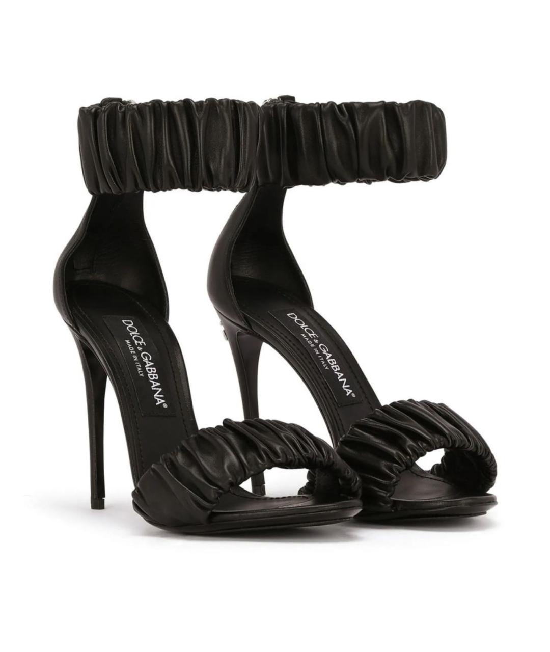 DOLCE&GABBANA Черные кожаные босоножки, фото 2