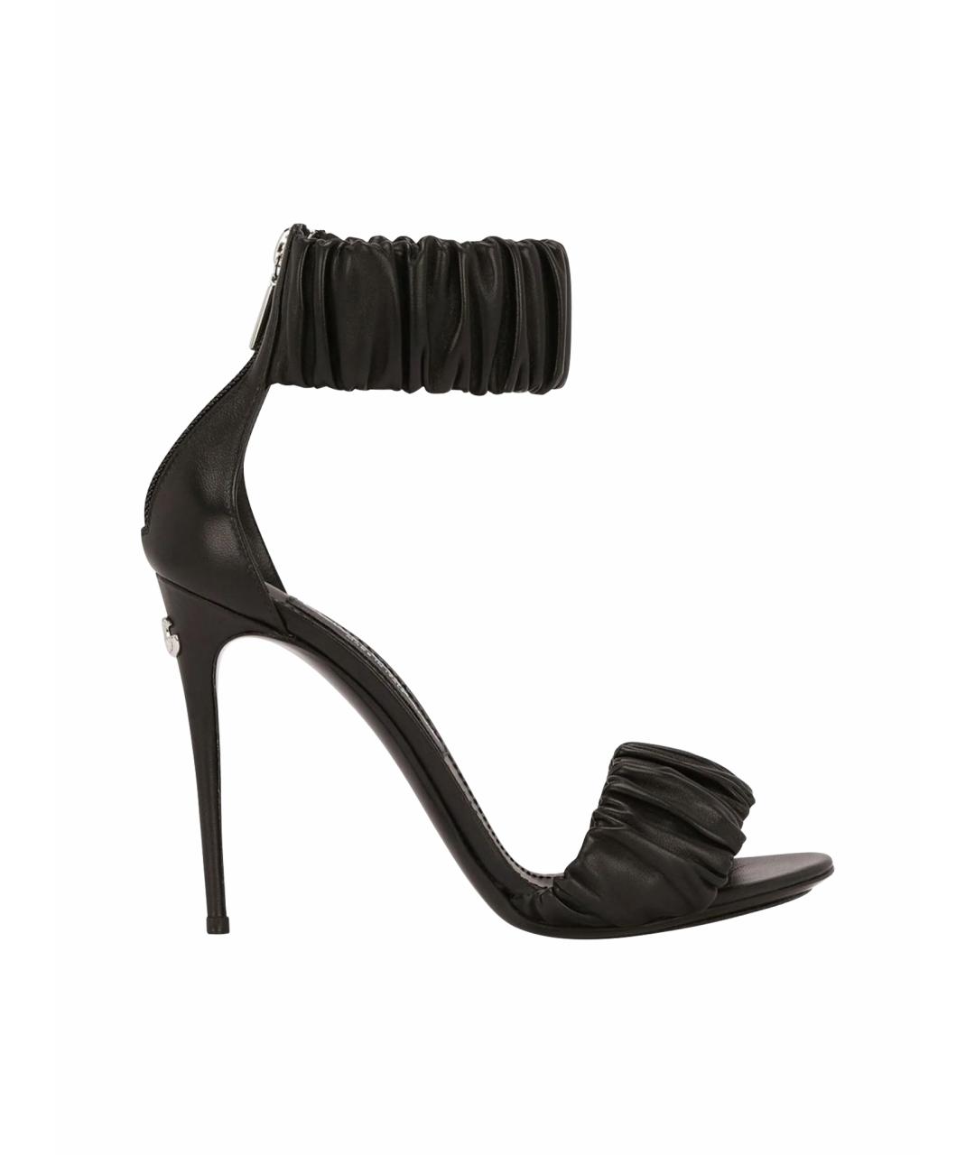 DOLCE&GABBANA Черные кожаные босоножки, фото 1