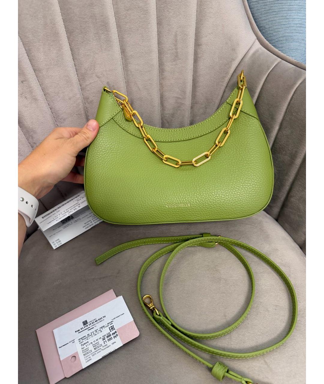 COCCINELLE Зеленая кожаная сумка через плечо, фото 2