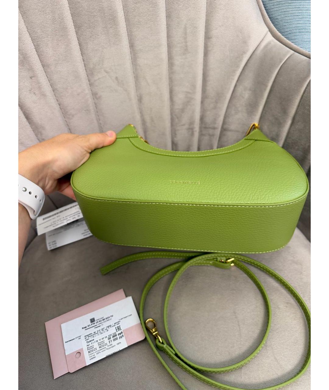COCCINELLE Зеленая кожаная сумка через плечо, фото 4