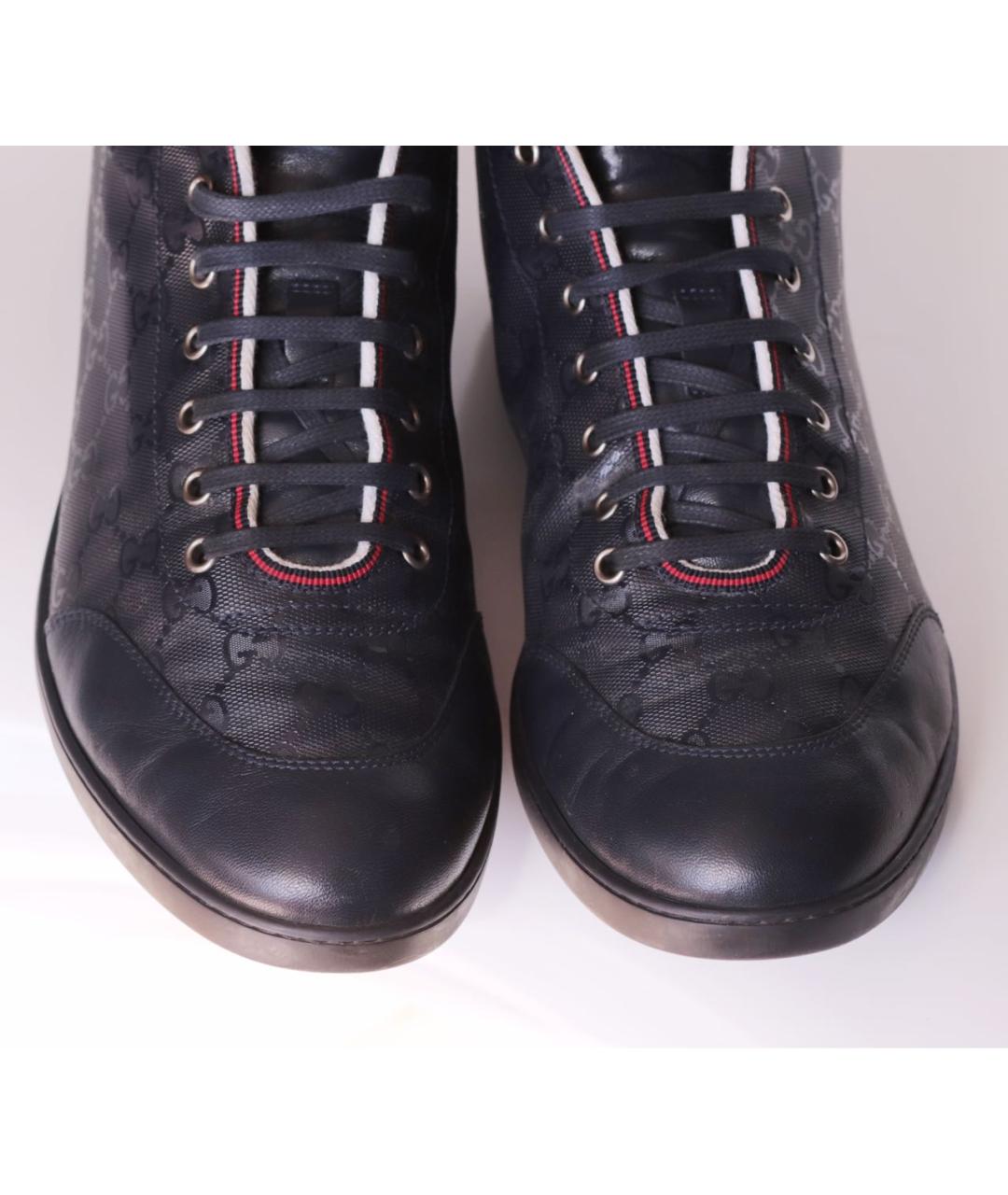 GUCCI Темно-синие кожаные высокие кроссовки / кеды, фото 2
