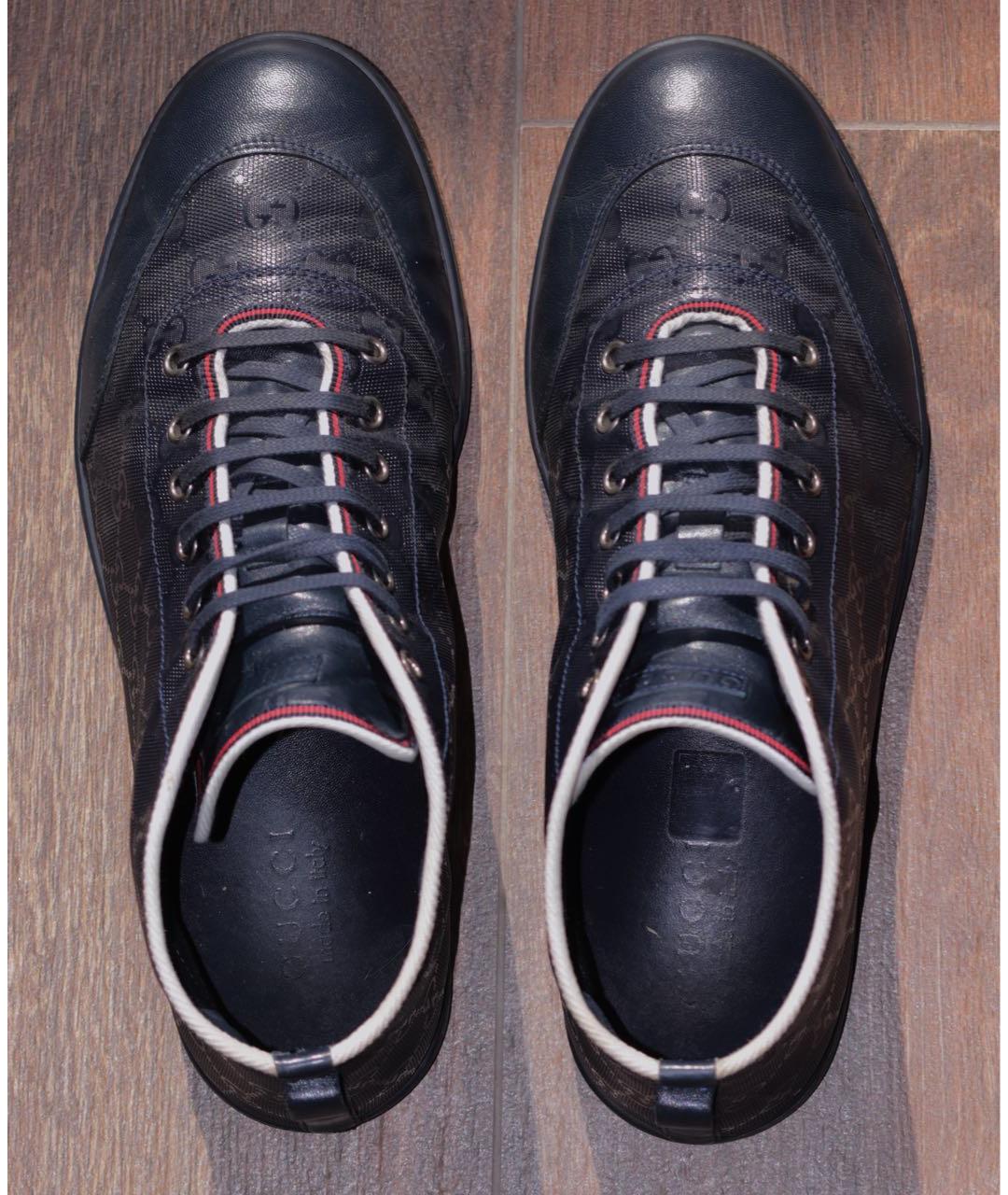 GUCCI Темно-синие кожаные высокие кроссовки / кеды, фото 3