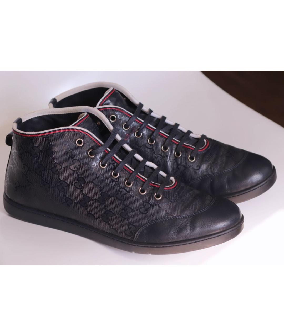 GUCCI Темно-синие кожаные высокие кроссовки / кеды, фото 5