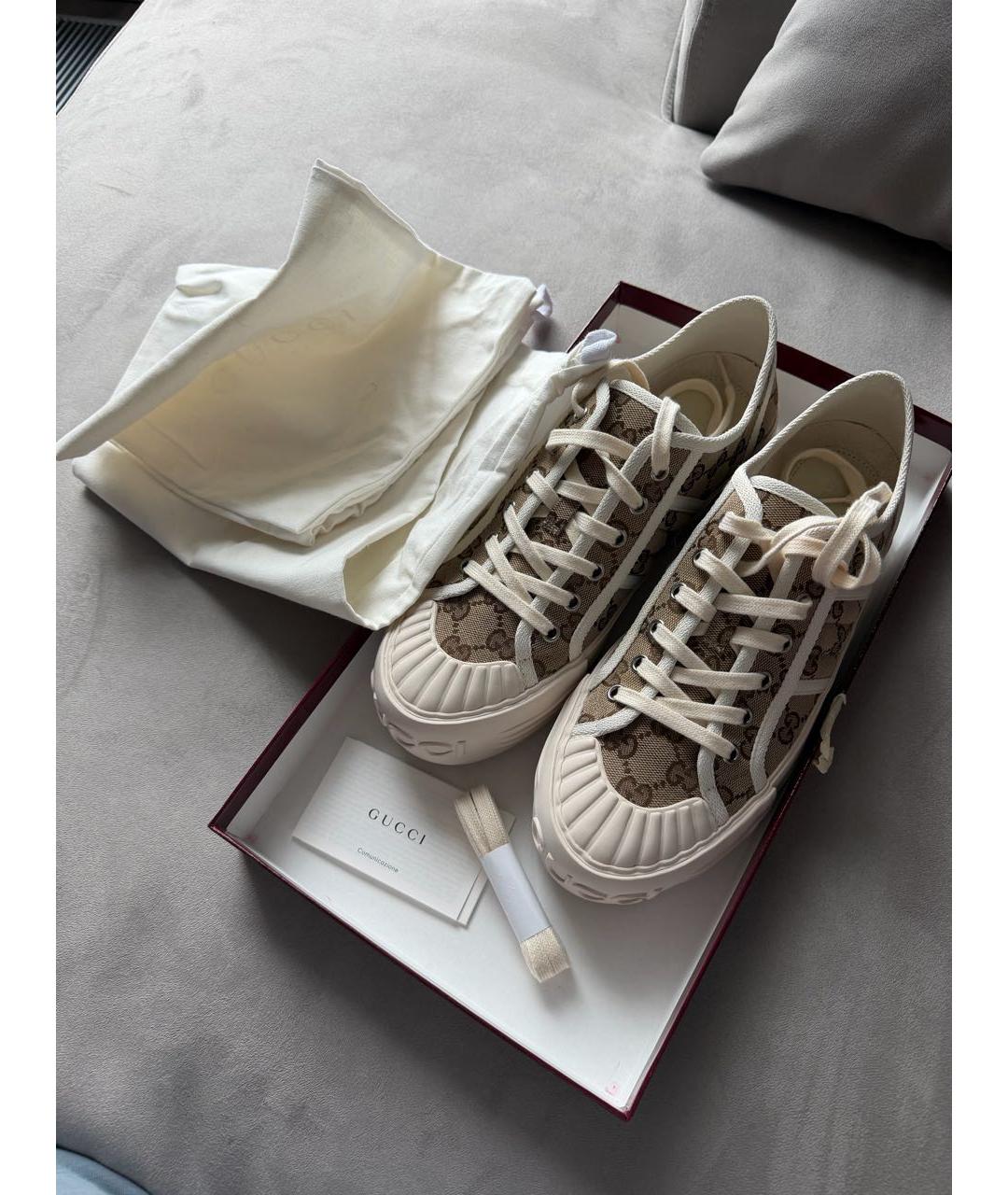 GUCCI Бежевые текстильные кеды, фото 5