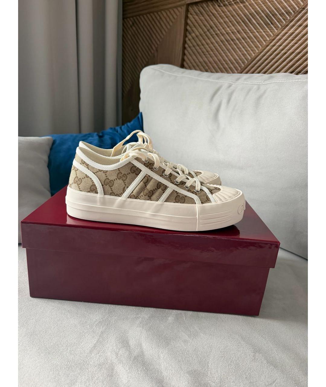 GUCCI Бежевые текстильные кеды, фото 6