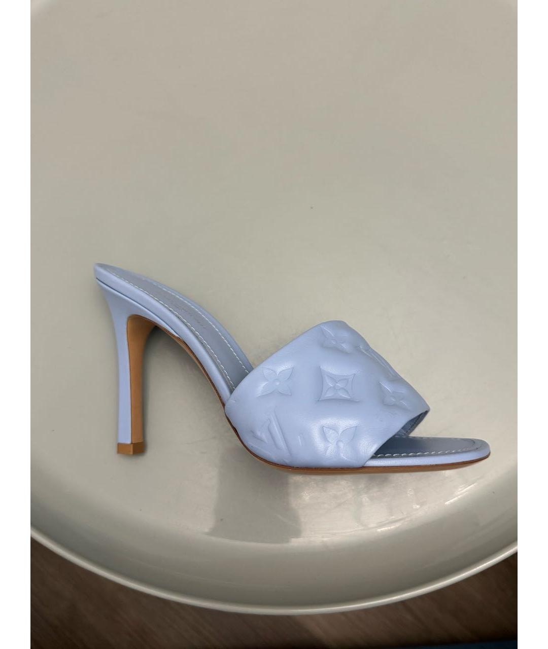 LOUIS VUITTON Голубые кожаные мюли, фото 7