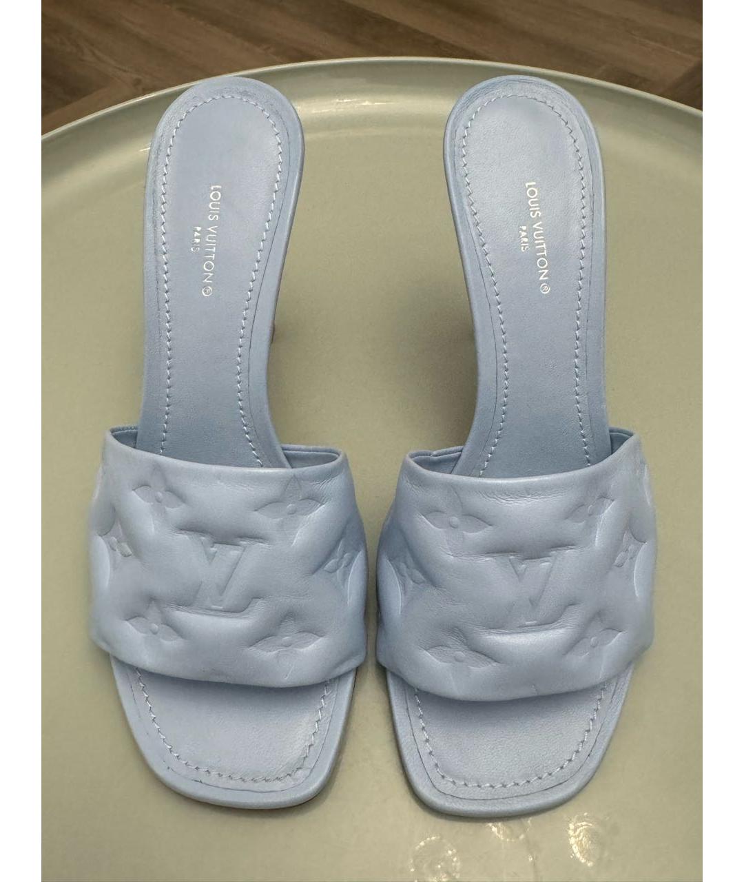LOUIS VUITTON Голубые кожаные мюли, фото 5