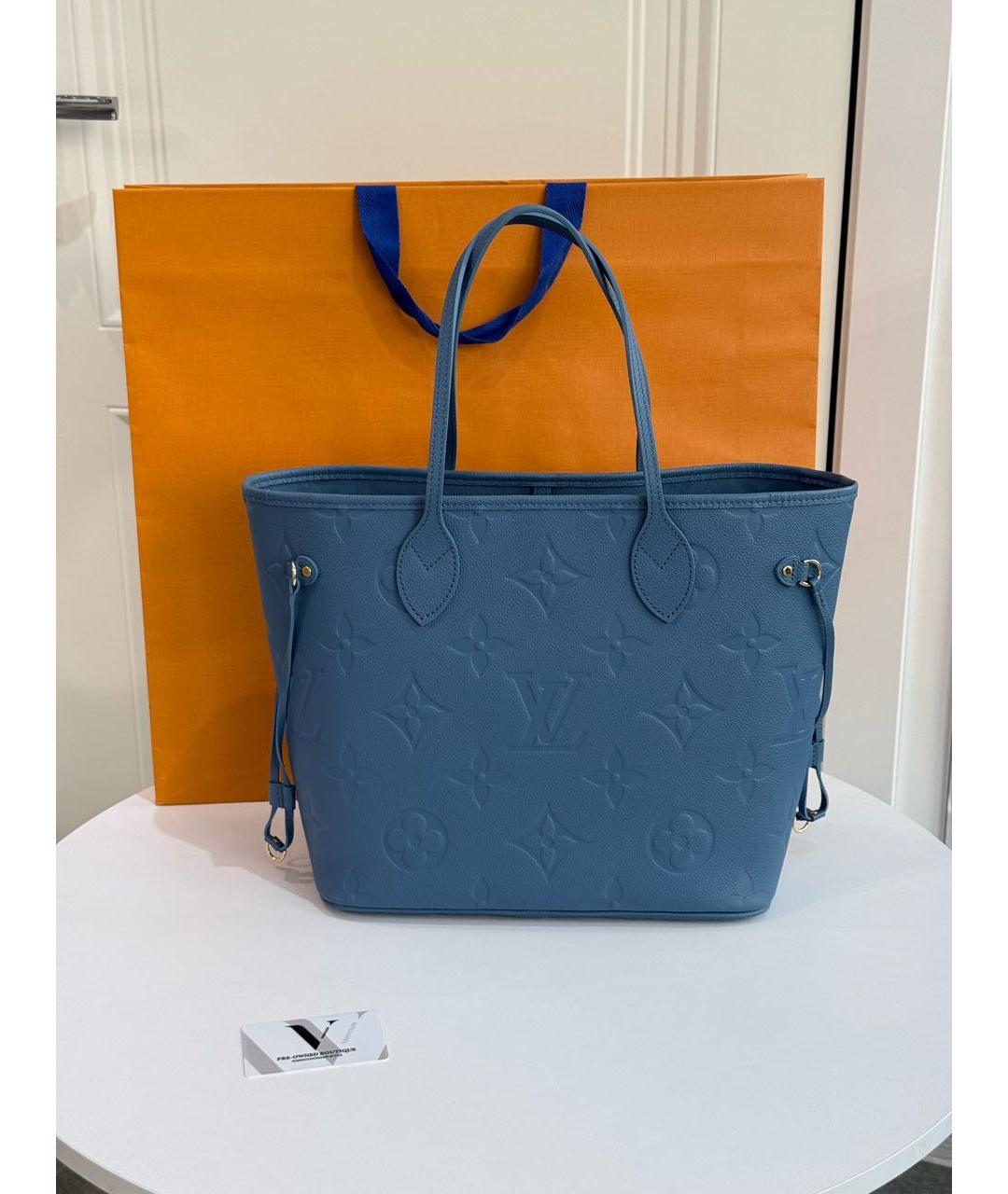 LOUIS VUITTON Голубая кожаная сумка тоут, фото 7