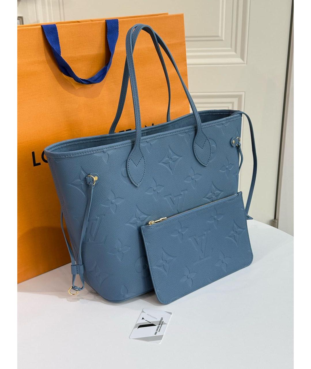 LOUIS VUITTON Голубая кожаная сумка тоут, фото 5