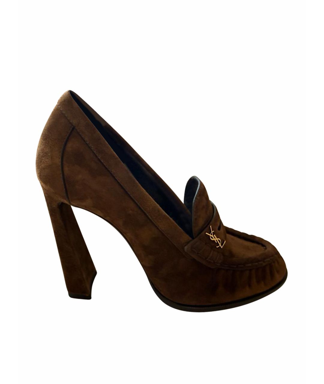 SAINT LAURENT Коричневые замшевые туфли, фото 1