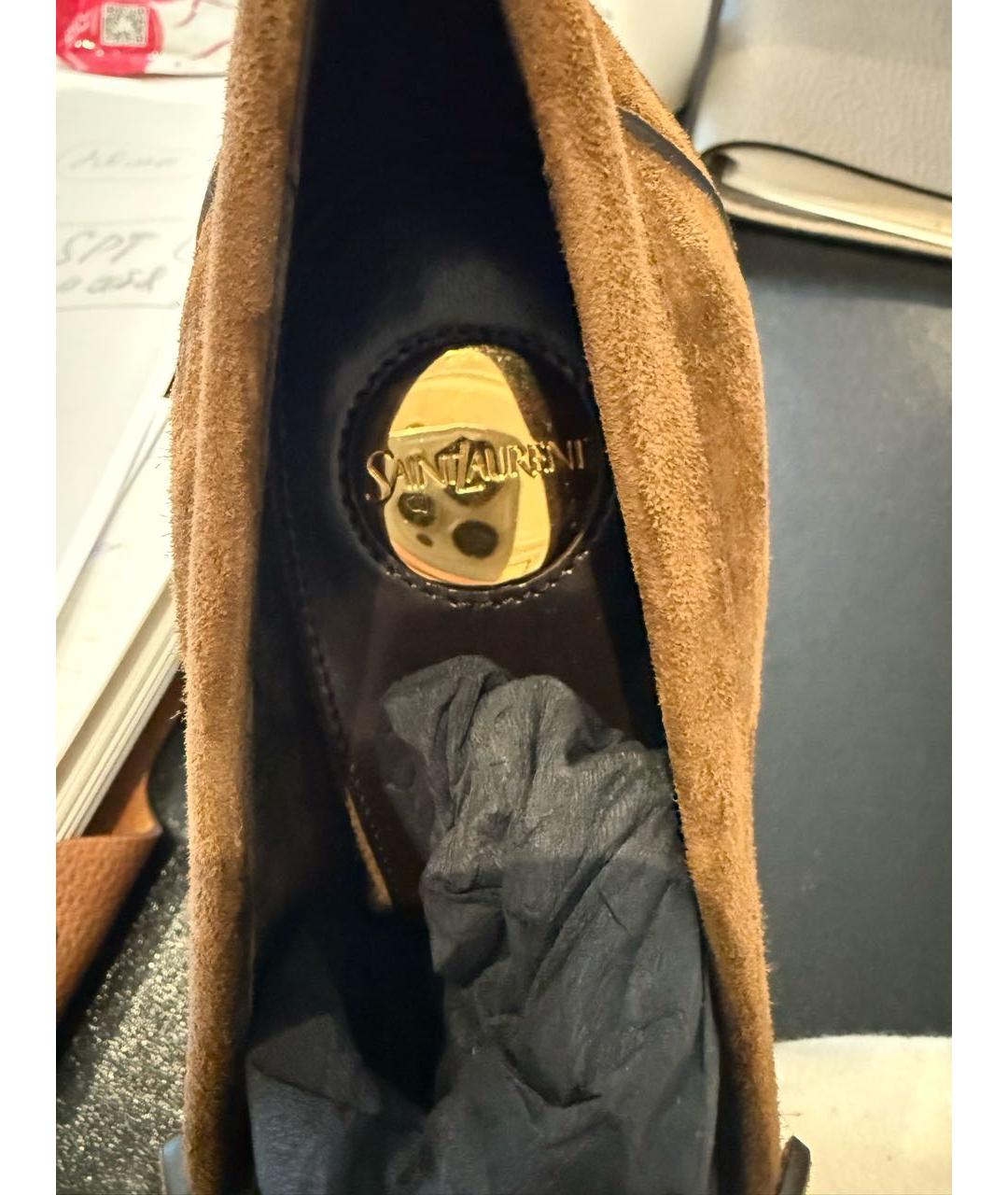 SAINT LAURENT Коричневые замшевые туфли, фото 5