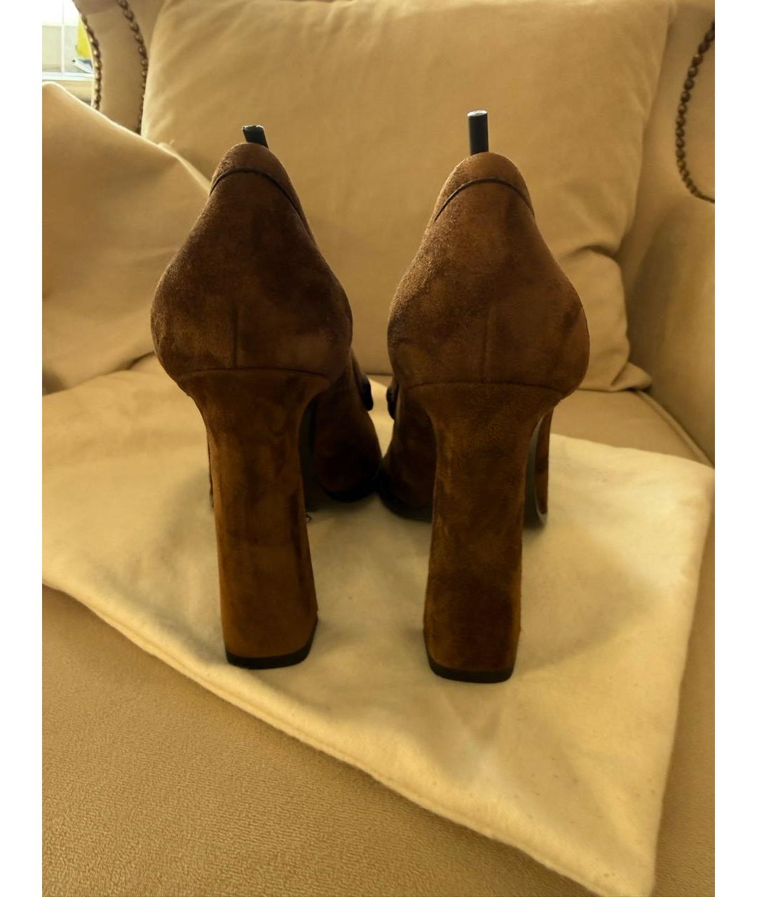 SAINT LAURENT Коричневые замшевые туфли, фото 4