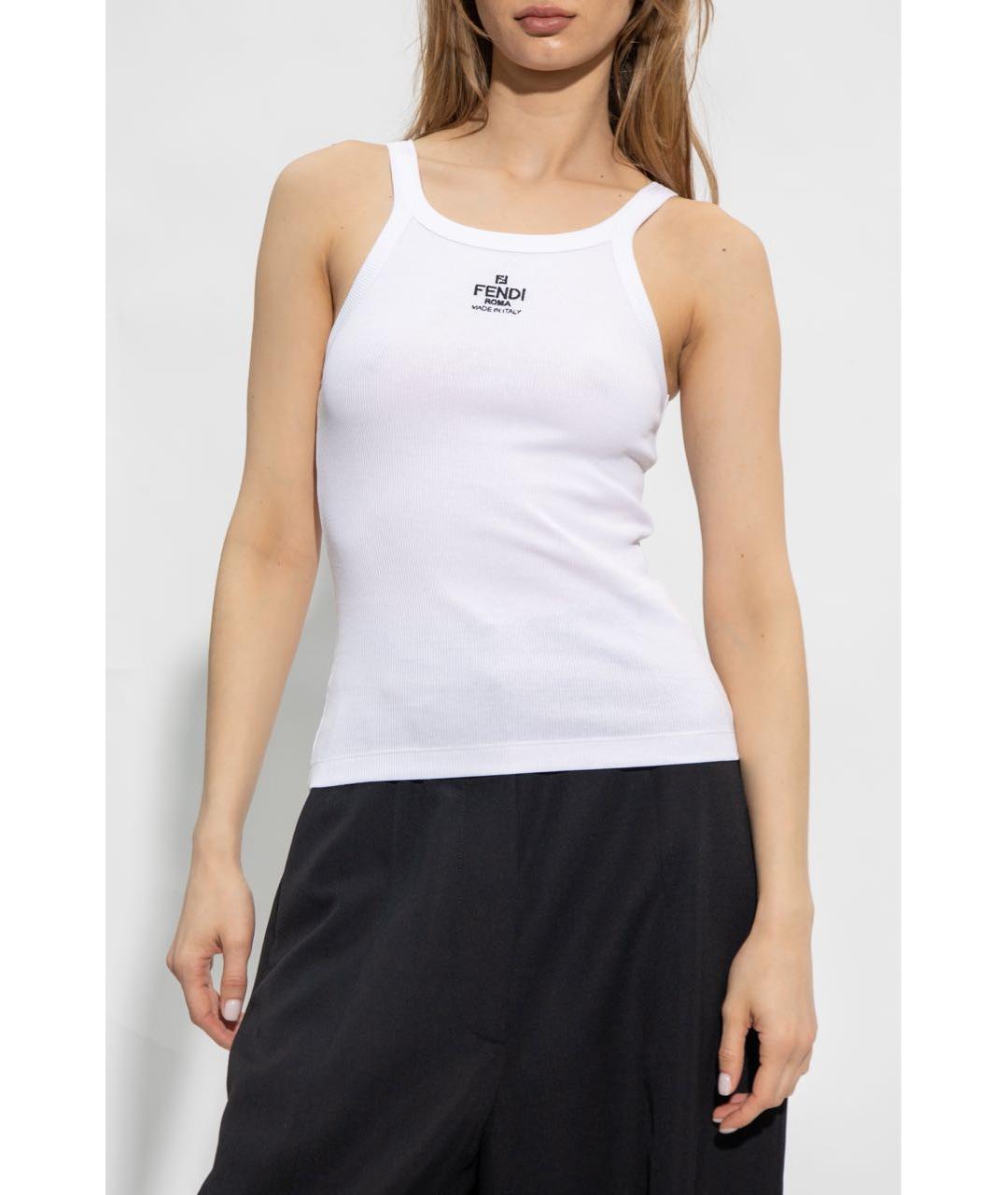 FENDI Белая хлопко-эластановая майка, фото 4