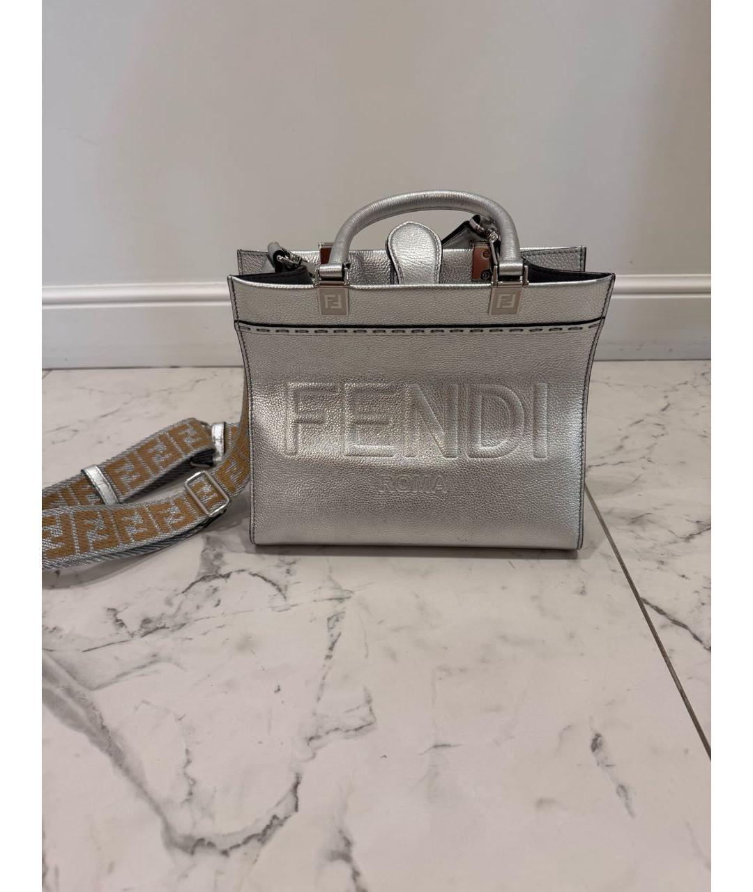 FENDI Серебряная кожаная сумка через плечо, фото 5