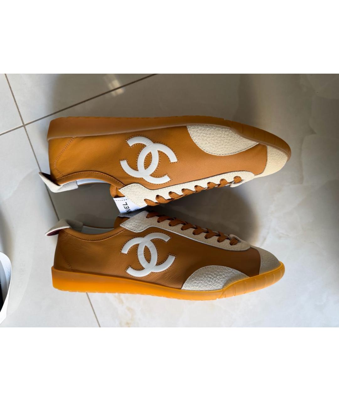 CHANEL Коричневые кожаные кеды, фото 4