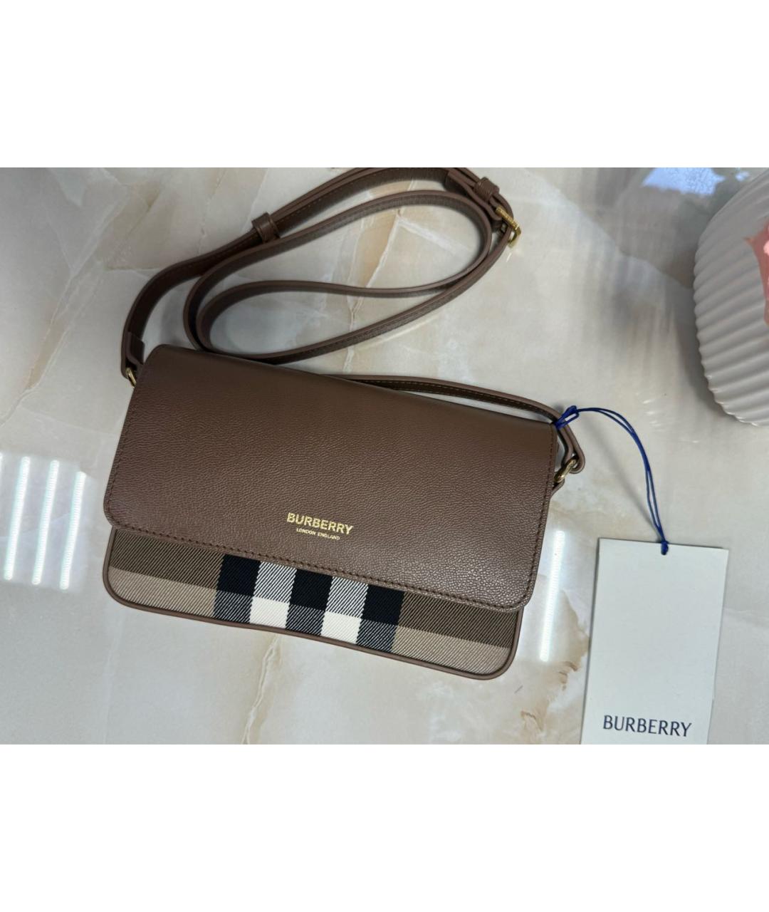 BURBERRY Коричневая кожаная сумка через плечо, фото 6