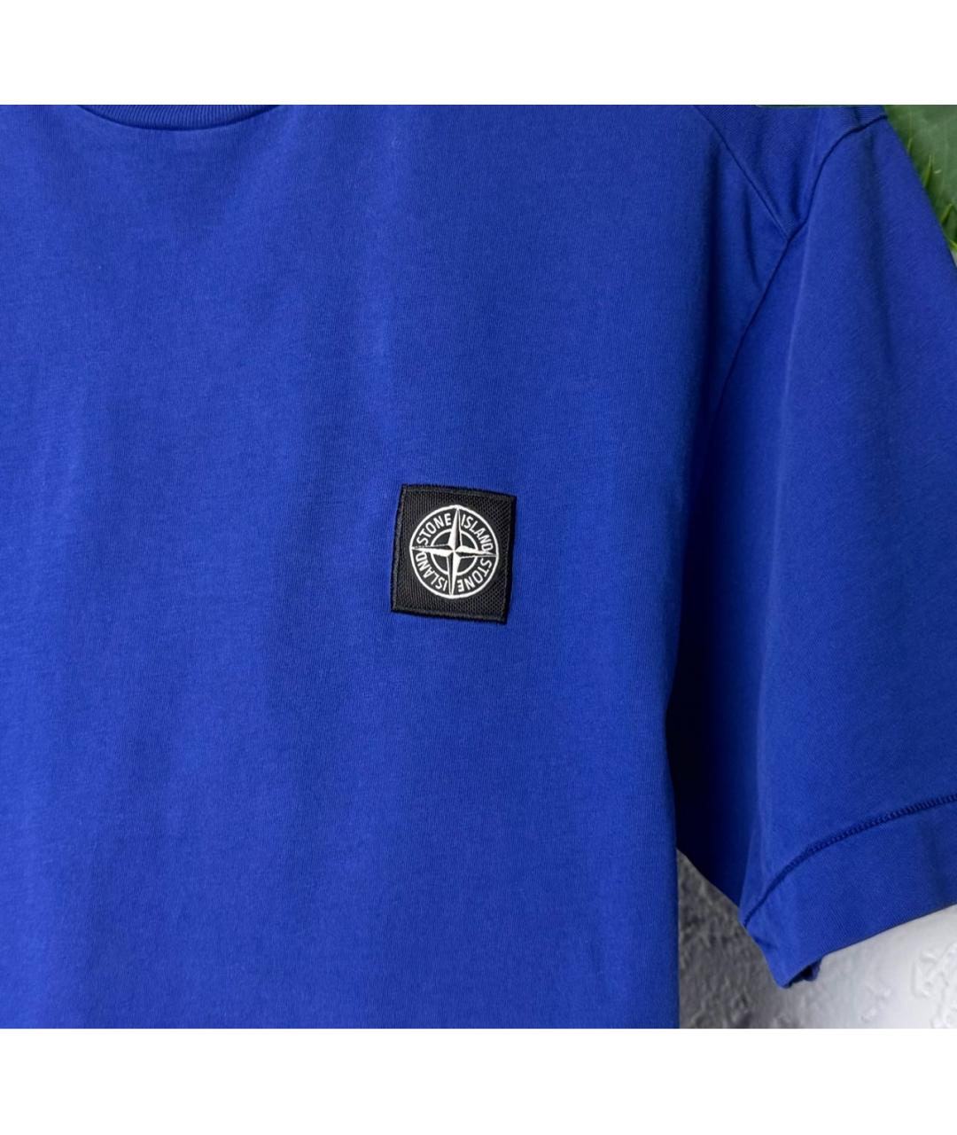 STONE ISLAND Темно-синяя хлопковая футболка, фото 3