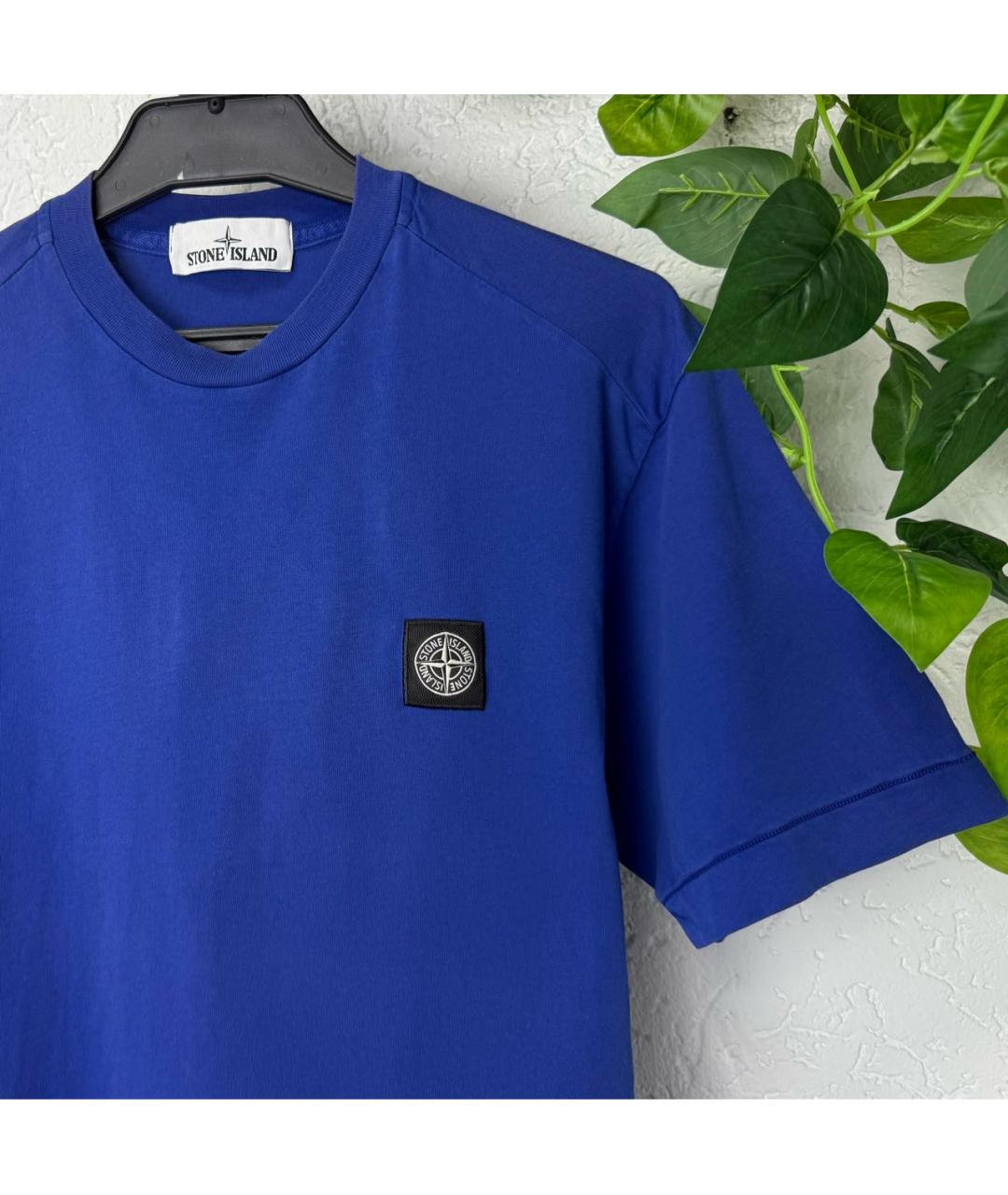 STONE ISLAND Темно-синяя хлопковая футболка, фото 2