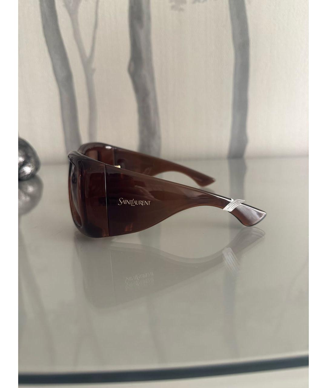 SAINT LAURENT Коричневые пластиковые солнцезащитные очки, фото 2