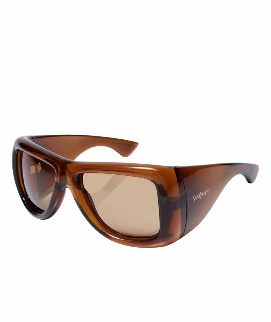 SAINT LAURENT Коричневые пластиковые солнцезащитные очки, фото 1
