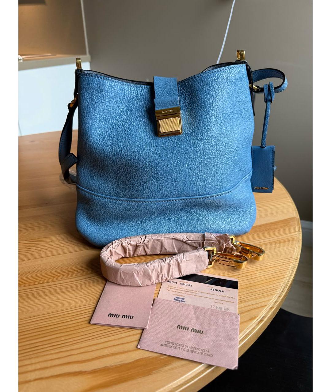 MIU MIU Голубая кожаная сумка через плечо, фото 2