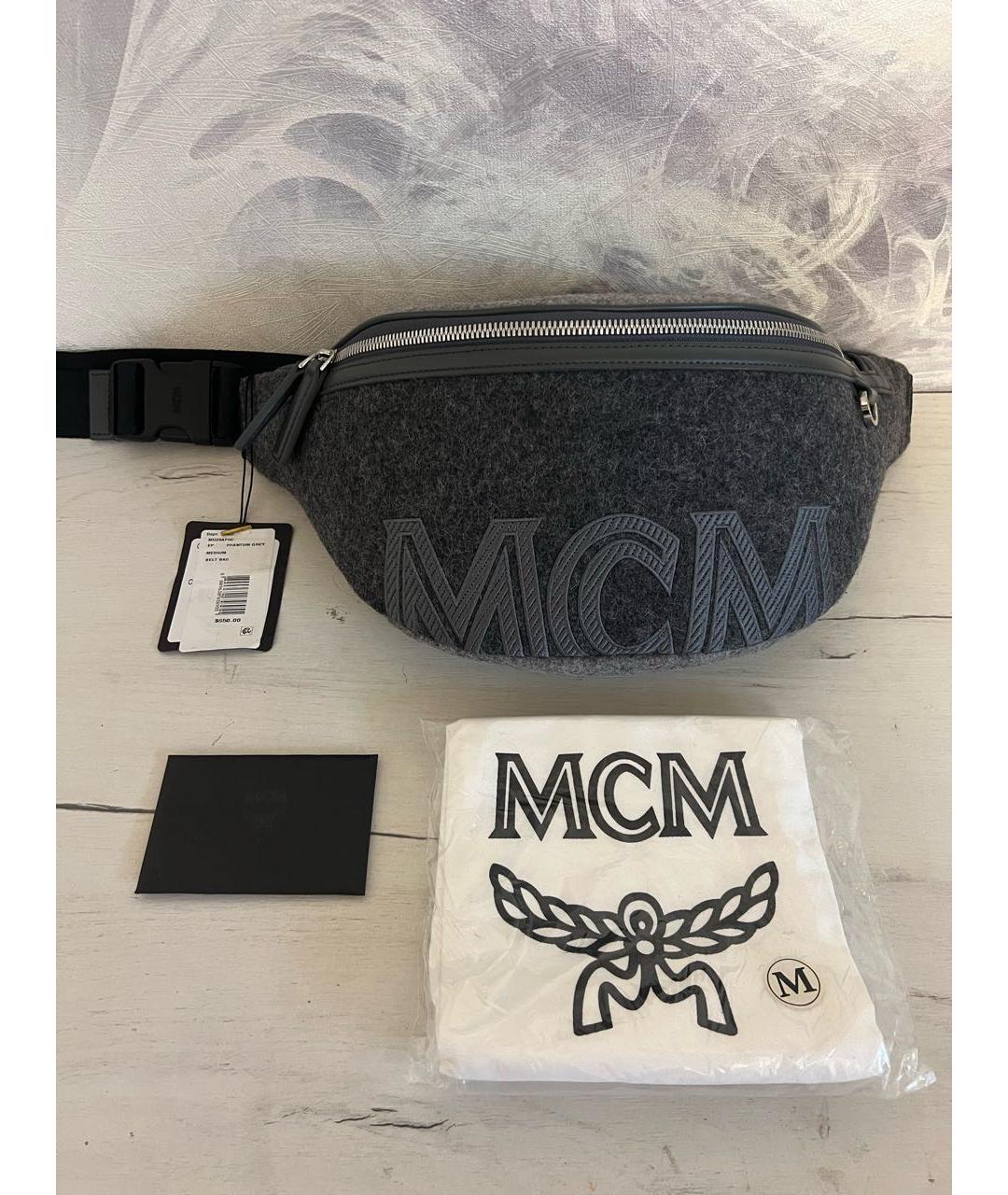 MCM Серая шерстяная поясная сумка, фото 5