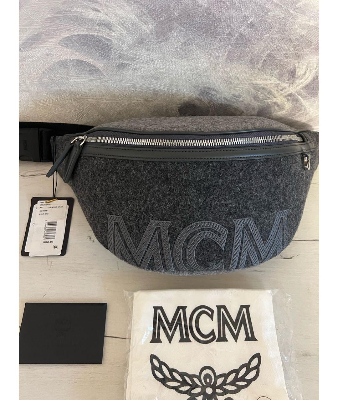 MCM Серая шерстяная поясная сумка, фото 9