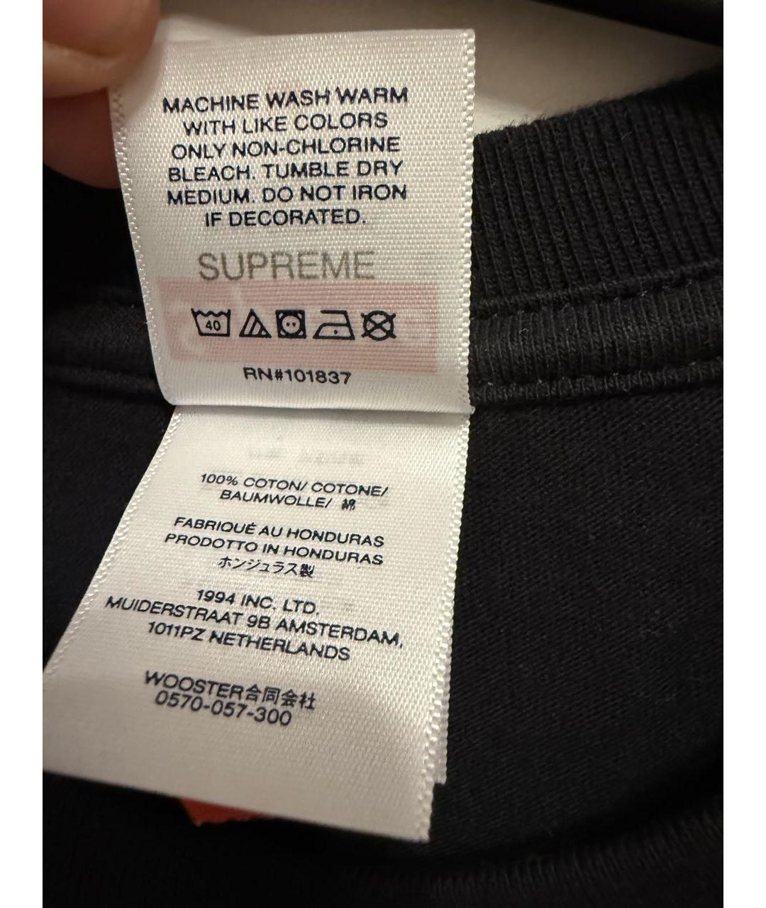 SUPREME Черная хлопковая футболка, фото 3