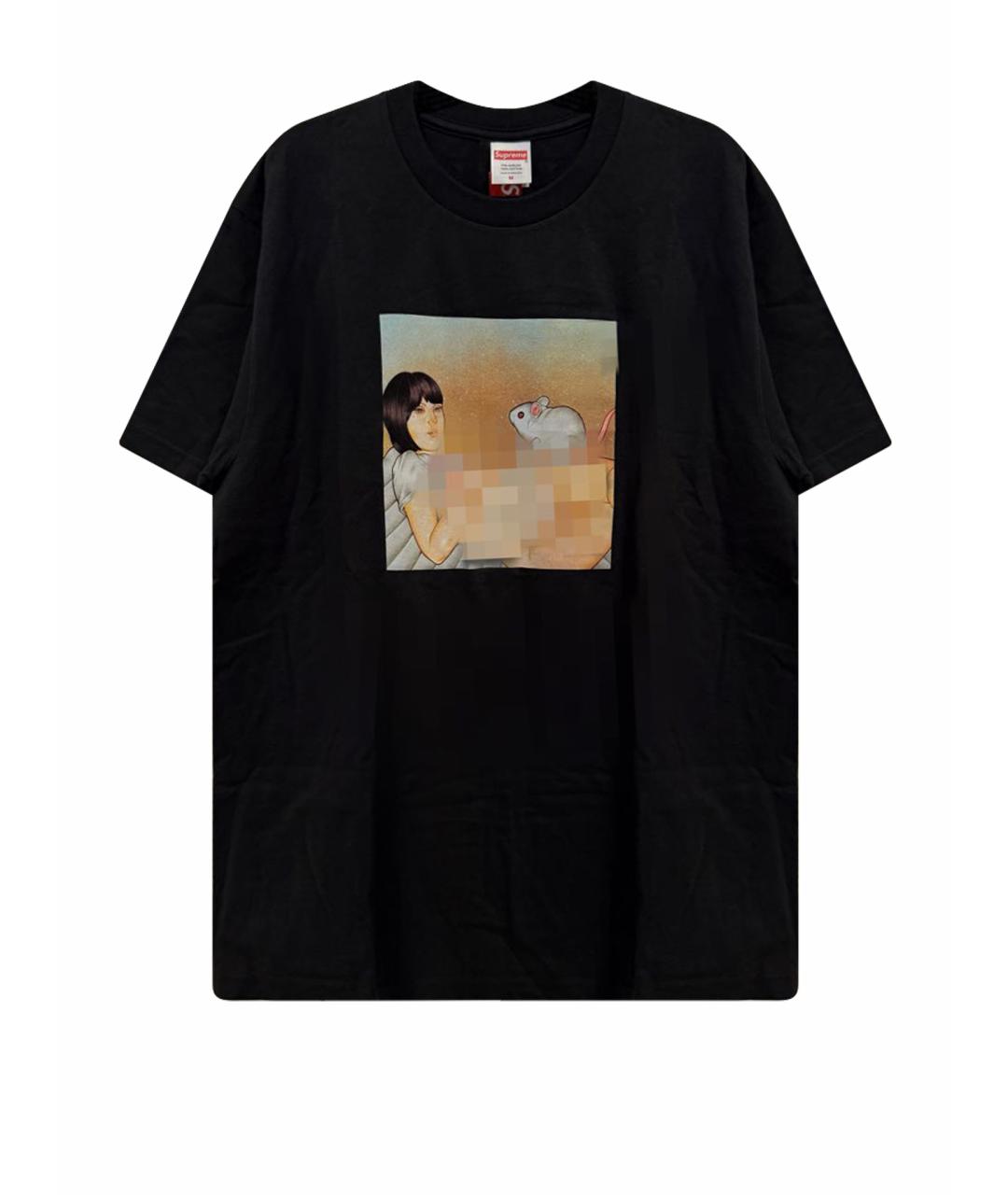 SUPREME Черная хлопковая футболка, фото 1