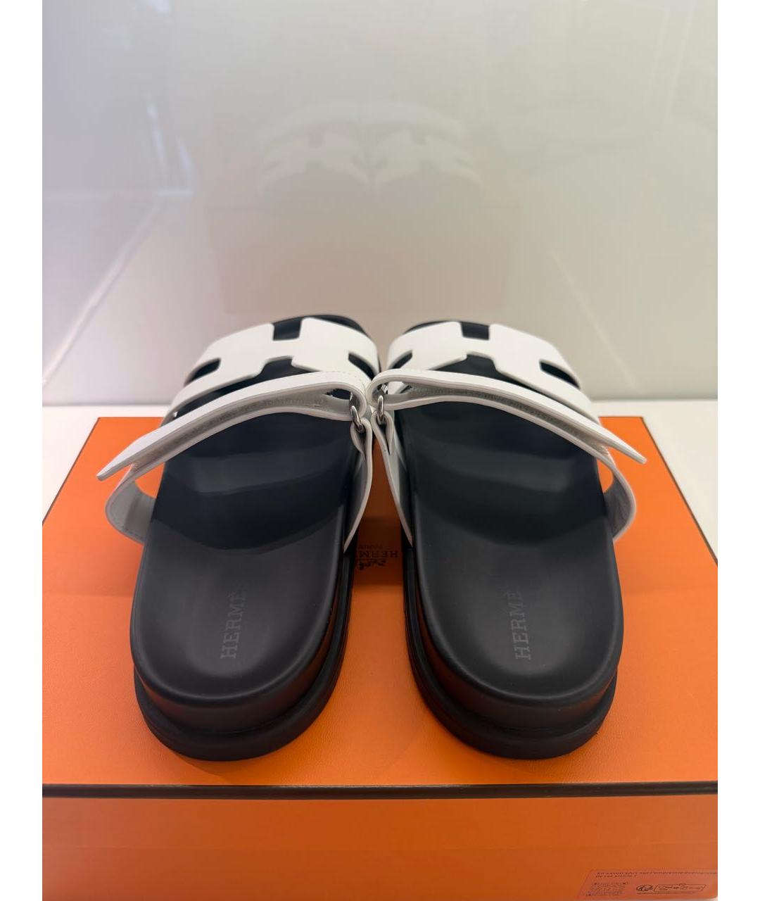 HERMES Белые кожаные шлепанцы, фото 3