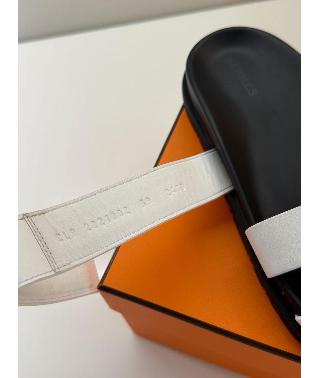 HERMES Белые кожаные шлепанцы, фото 5