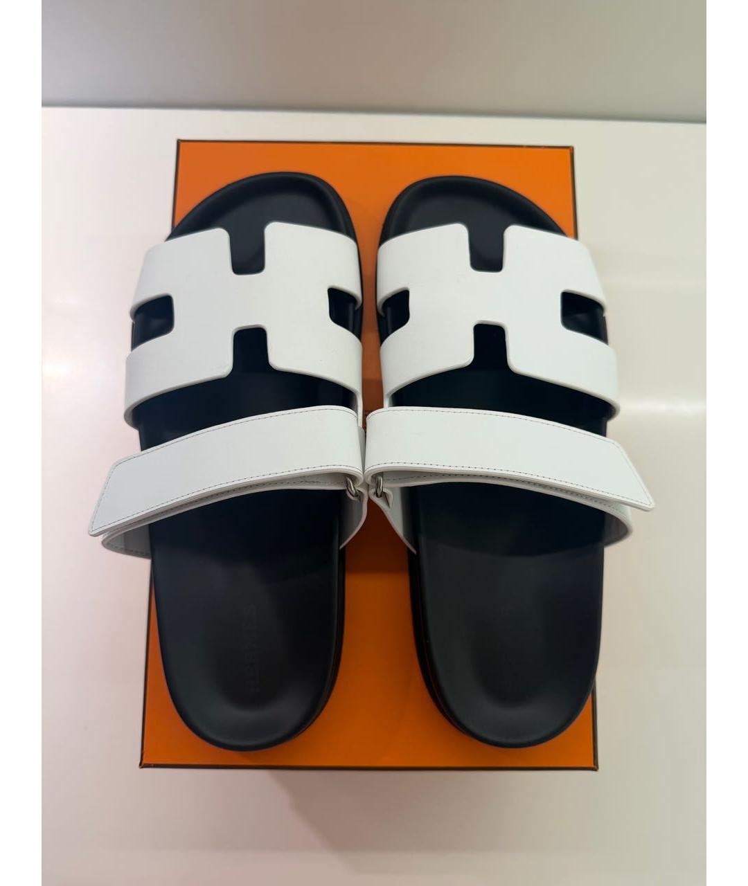 HERMES Белые кожаные шлепанцы, фото 2