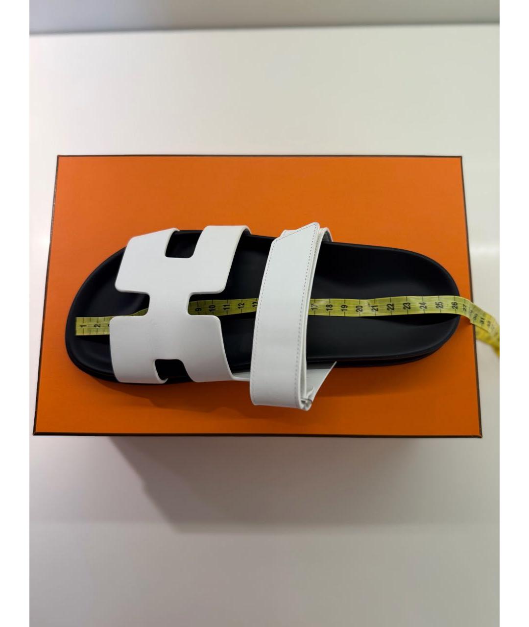 HERMES Белые кожаные шлепанцы, фото 6