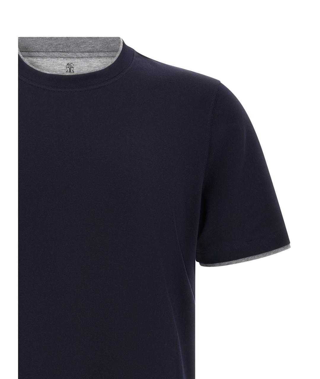 BRUNELLO CUCINELLI Синяя хлопковая футболка, фото 3